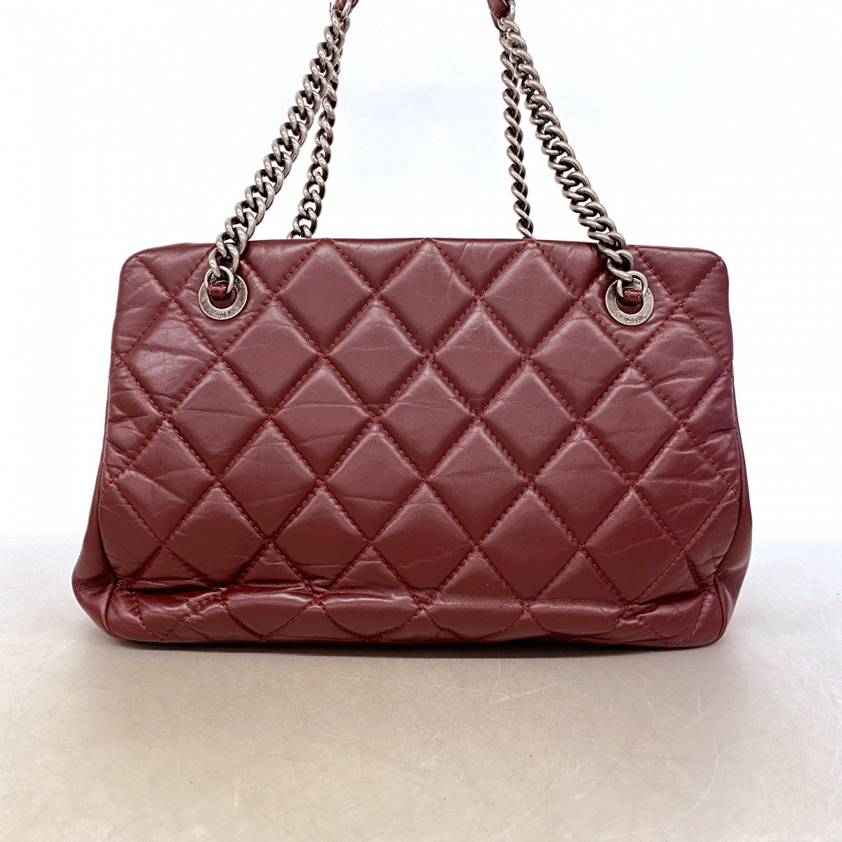 【6ee5897-k】シャネル チェーントート マトラッセ レザー ボルドー シルバー金具【中古】レディース