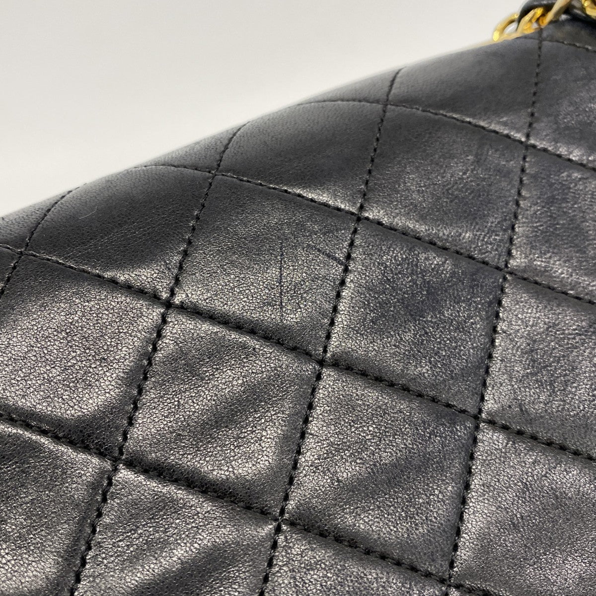 【6ee5916-k】シャネル ショルダーバッグ マトラッセ Wチェーン ラムスキン ブラック ゴールド金具【中古】レディース