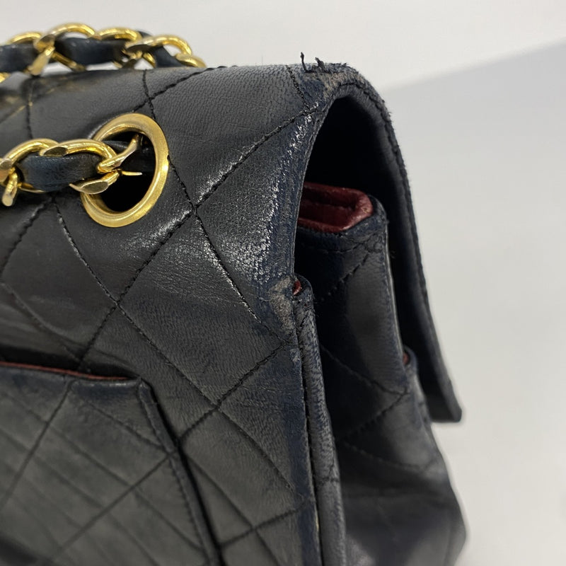 【6ee5916-k】シャネル ショルダーバッグ マトラッセ Wチェーン ラムスキン ブラック ゴールド金具【中古】レディース