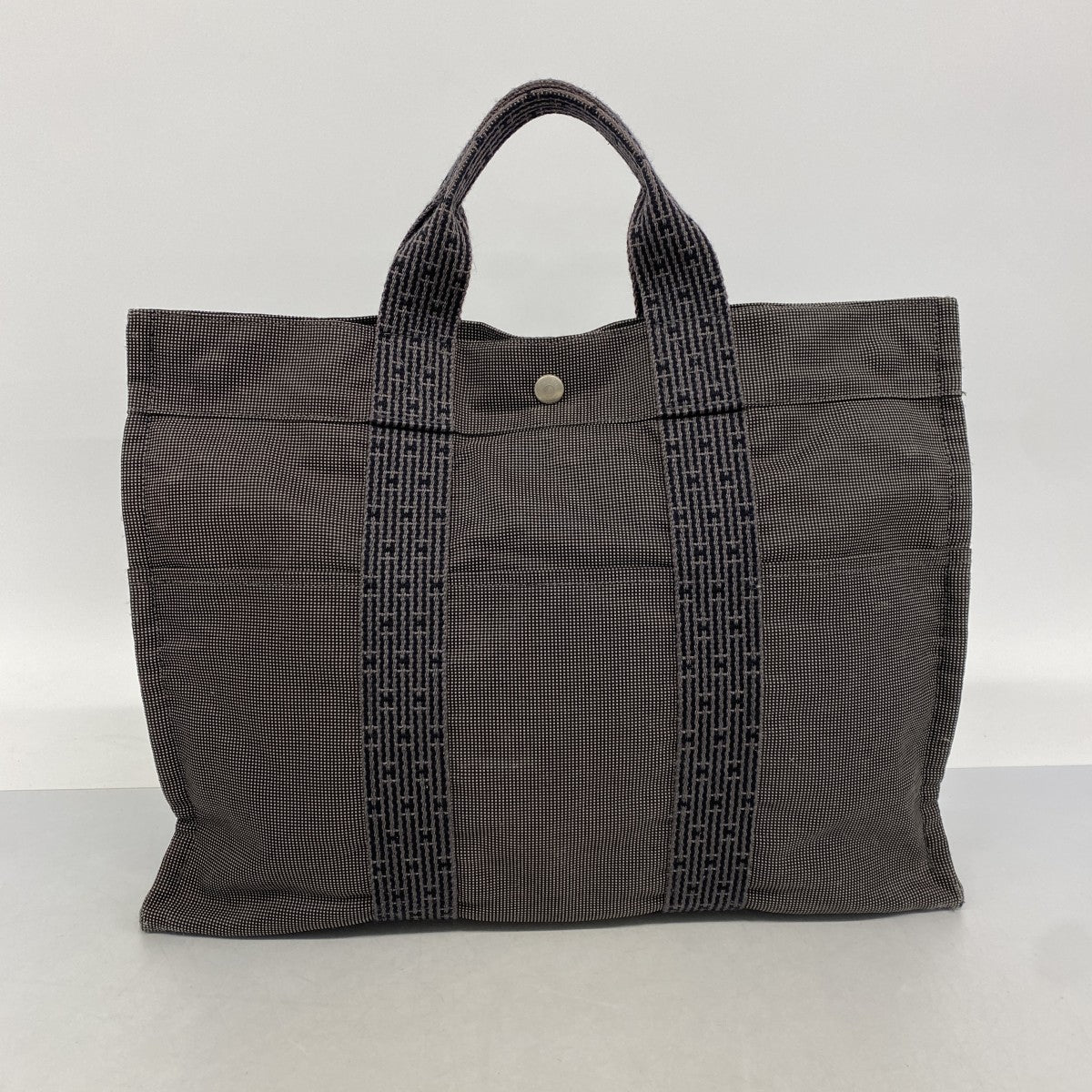 【6ee5919-k】エルメス トートバッグ エールラインMM キャンバス グレー シルバー金具【中古】メンズ レディース ユニセックス