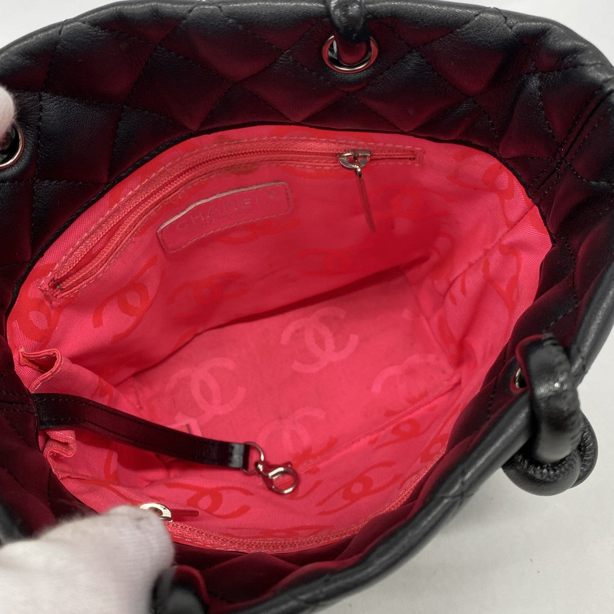 【6ee5924-k】シャネル トートバッグ カンボン ラムスキン ブラック シルバー金具【中古】レディース