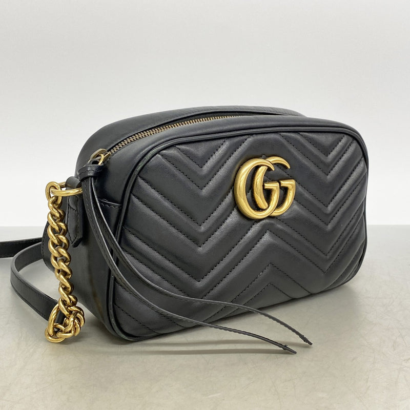 【6ee5964-k】グッチ ショルダーバッグ GGマーモント 447632 レザー ブラック ゴールド金具【中古】レディース