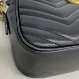 【6ee5964-k】グッチ ショルダーバッグ GGマーモント 447632 レザー ブラック ゴールド金具【中古】レディース