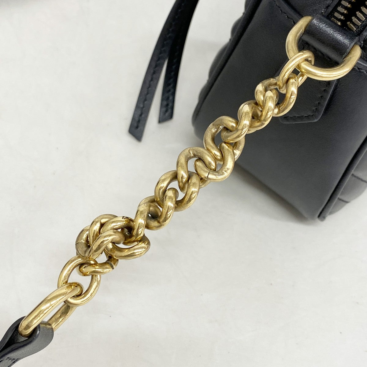 【6ee5964-k】グッチ ショルダーバッグ GGマーモント 447632 レザー ブラック ゴールド金具【中古】レディース
