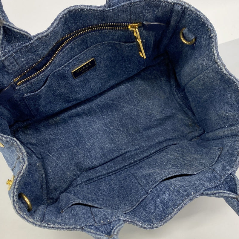 【6ee5992-k】プラダ トートバッグ カナパ デニム ブルー ゴールド金具【中古】レディース