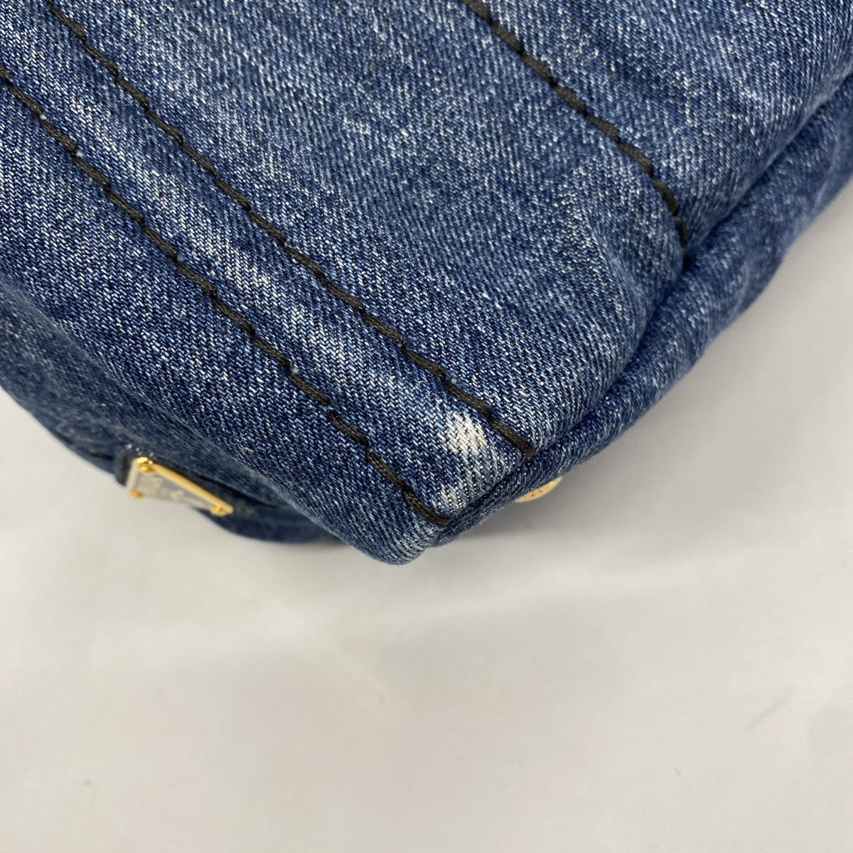 【6ee5992-k】プラダ トートバッグ カナパ デニム ブルー ゴールド金具【中古】レディース