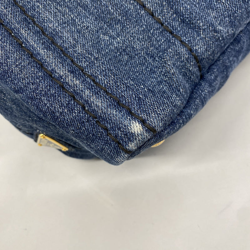 【6ee5992-k】プラダ トートバッグ カナパ デニム ブルー ゴールド金具【中古】レディース