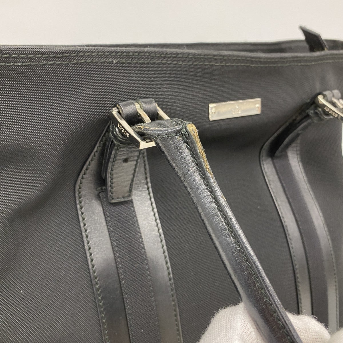 【6ee6023-k】グッチ トートバッグ 019 0451 ナイロン ブラック シルバー金具【中古】レディース