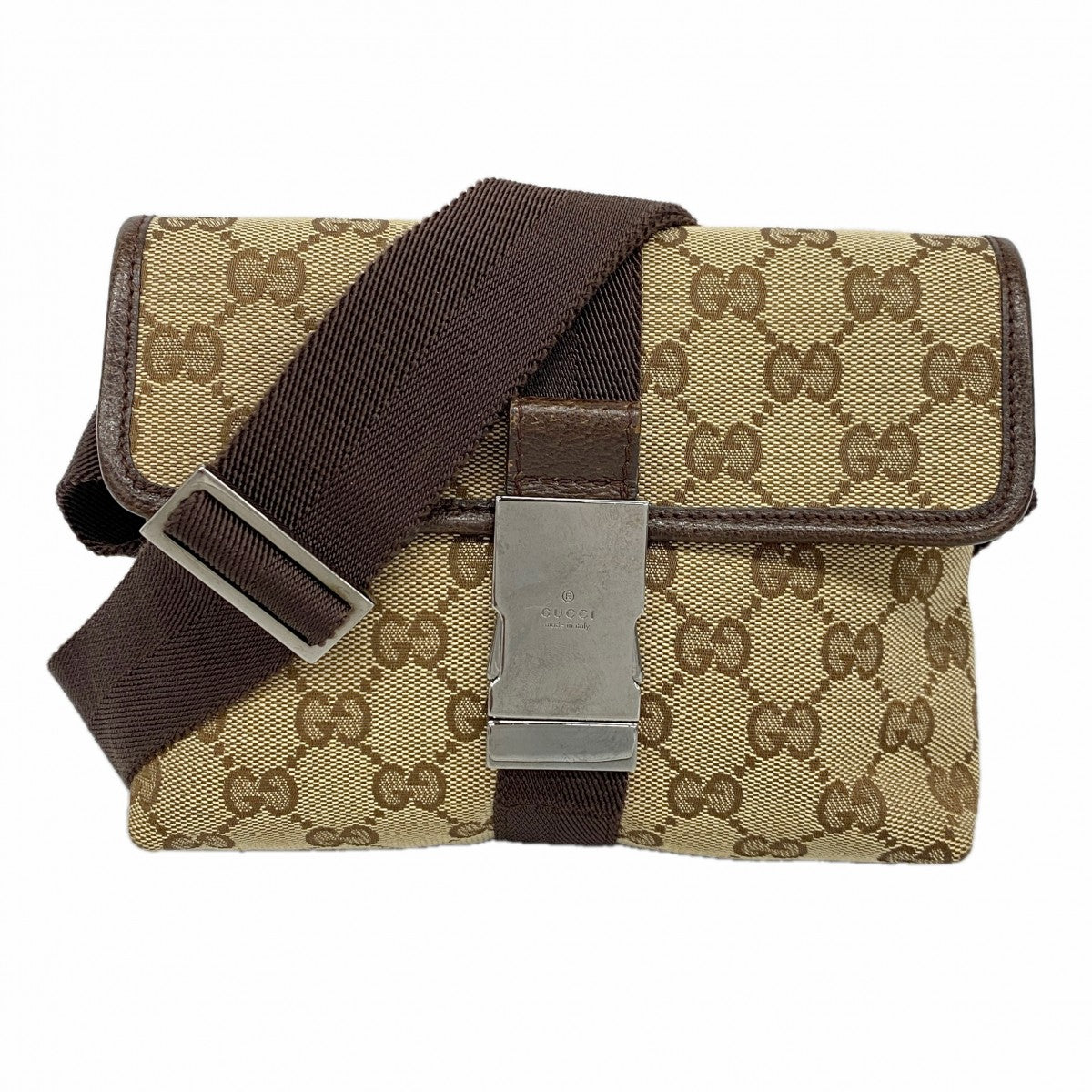 【6ee6039-k】グッチ ウエストバッグ GGキャンバス 131236 キャンバス ブラウン シルバー金具【中古】レディース