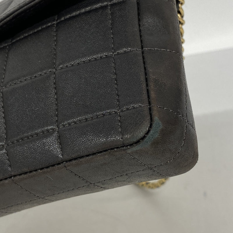 【6ee6044-k】シャネル ショルダーバッグ チョコバー チェーンショルダー ラムスキン ブラック ゴールド金具【中古】レディース