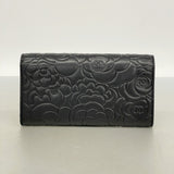 【6ee6045-k】シャネル 長財布 カメリア ラムスキン ブラック シルバー金具【中古】レディース