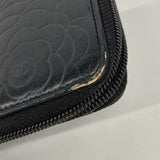 【6ee6102-k】シャネル 長財布 カメリア ラムスキン ブラック シルバー金具【中古】レディース
