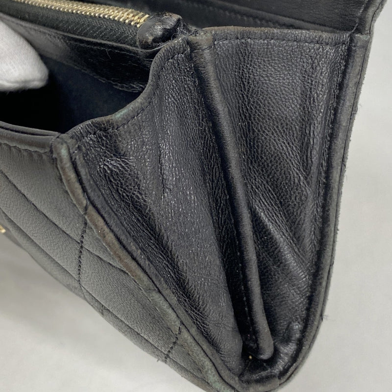 【6ee6150-k】シャネル 長財布 マトラッセ ラムスキン ブラック ゴールド金具【中古】レディース