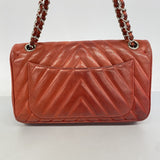 ★SALE【6ee6169-k】シャネル ショルダーバッグ Wチェーン シェブロン/ライオン ラムスキン レッド シルバー金具【中古】レディース