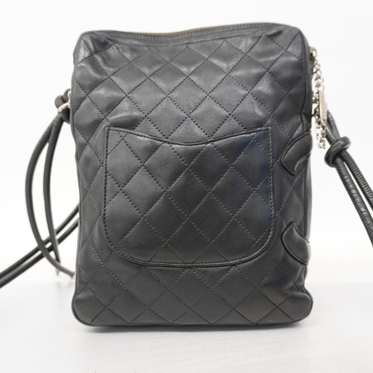 【6ee6184-k】シャネル ショルダーバッグ カンボン ラムスキン ブラック シルバー金具【中古】レディース