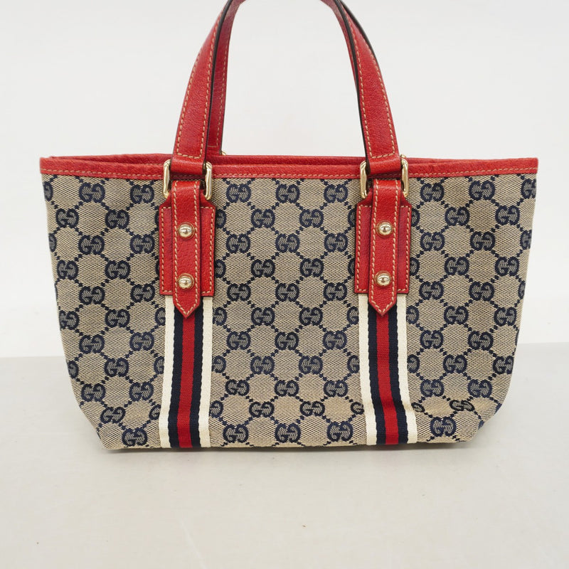 【6ee6219-k】グッチ トートバッグ GGキャンバス 139261 キャンバス ネイビー レッド シャンパンゴールド金具【中古】レディース