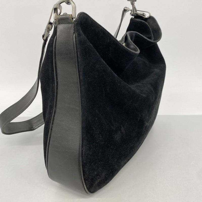 【6ee6260-k】グッチ ハンドバッグ バンブー 001 1577 スウェード ブラック シルバー金具 2wayバッグ【中古】レディース