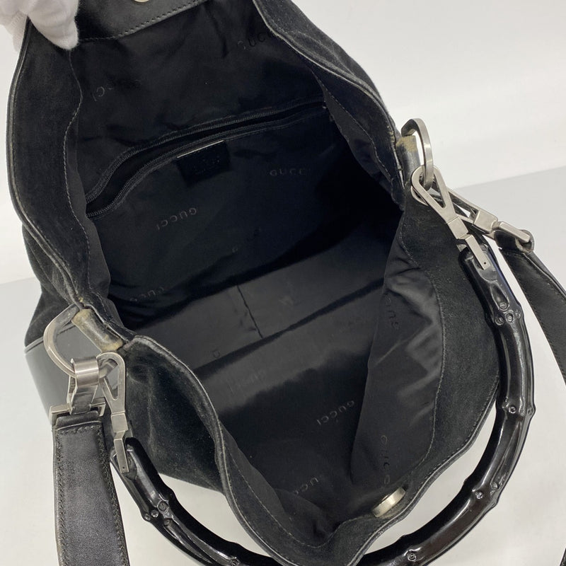【6ee6260-k】グッチ ハンドバッグ バンブー 001 1577 スウェード ブラック シルバー金具 2wayバッグ【中古】レディース