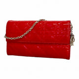 【6ee6271】クリスチャンディオール 長財布 カナージュ エナメル レッド シルバー金具【中古】レディース