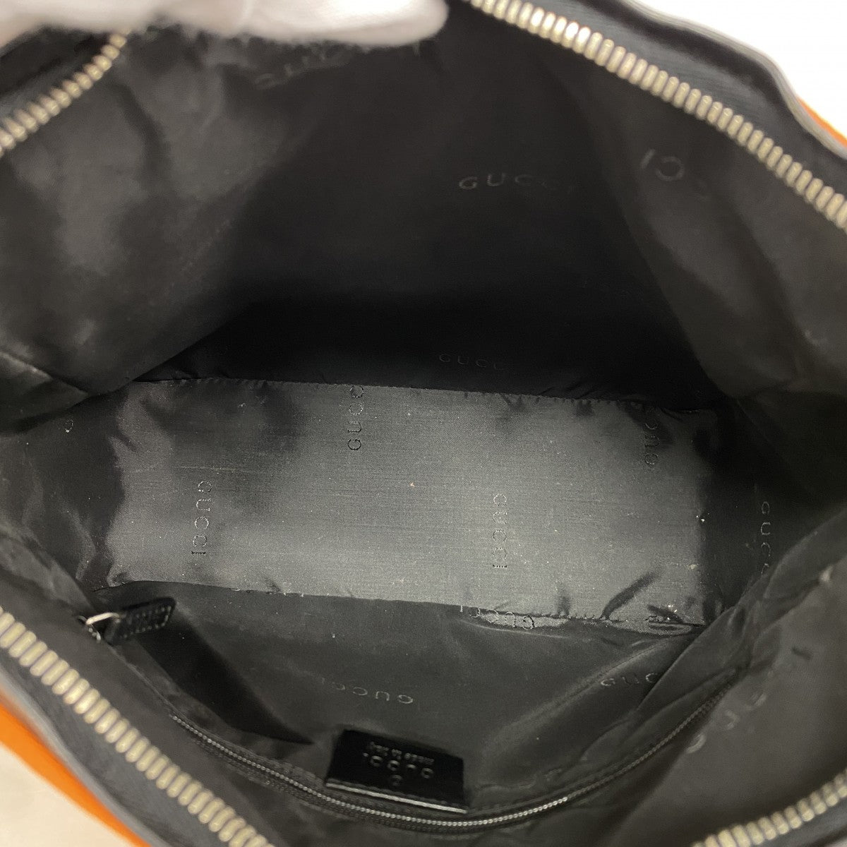 【6ee6286-k】グッチ ショルダーバッグ 001 3766 ナイロン オレンジ ブラック シルバー金具【中古】レディース