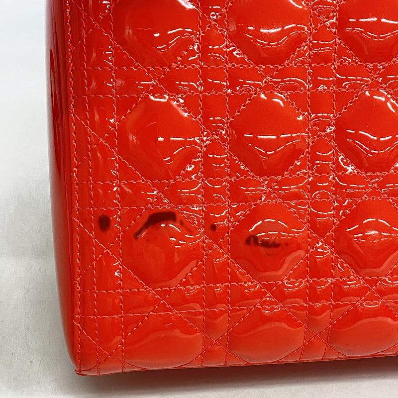 【6ee6320】クリスチャンディオール ハンドバッグ カナージュ レディディオール エナメル レッド シルバー金具 2wayバッグ【中古】レディース