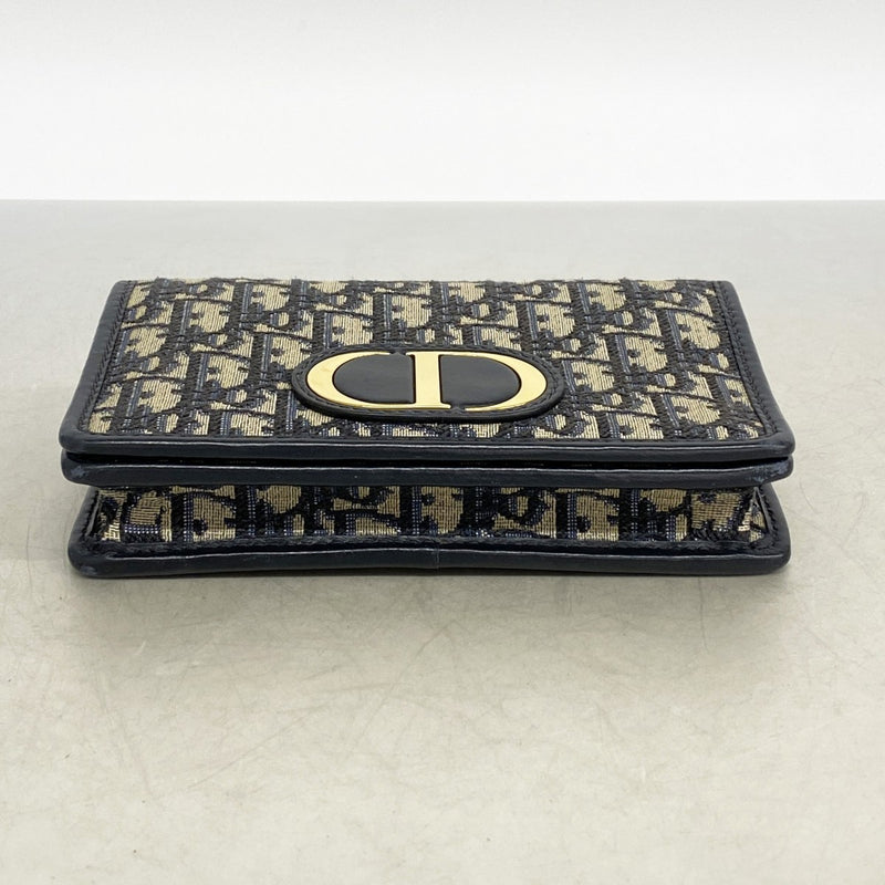 【6ee6321】クリスチャンディオール ショルダーバッグ オブリーク キャンバス ネイビー ゴールド金具【中古】レディース