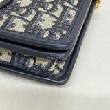 【6ee6321】クリスチャンディオール ショルダーバッグ オブリーク キャンバス ネイビー ゴールド金具【中古】レディース