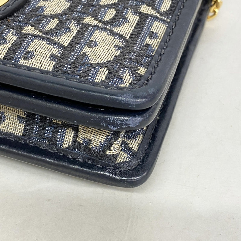 【6ee6321】クリスチャンディオール ショルダーバッグ オブリーク キャンバス ネイビー ゴールド金具【中古】レディース