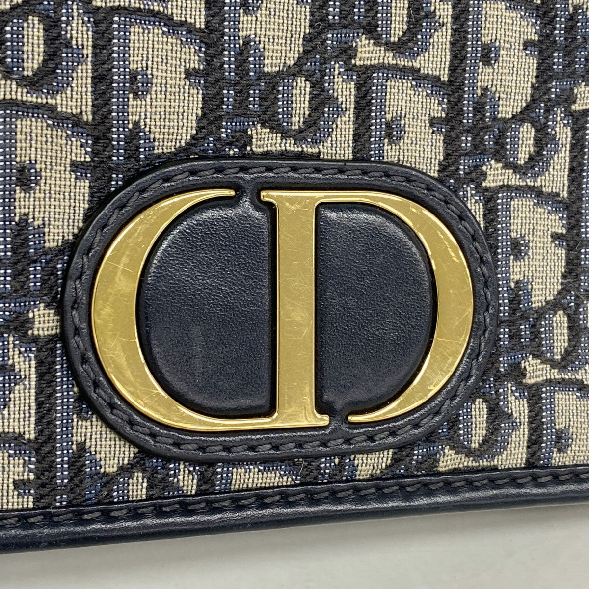 【6ee6321】クリスチャンディオール ショルダーバッグ オブリーク キャンバス ネイビー ゴールド金具【中古】レディース