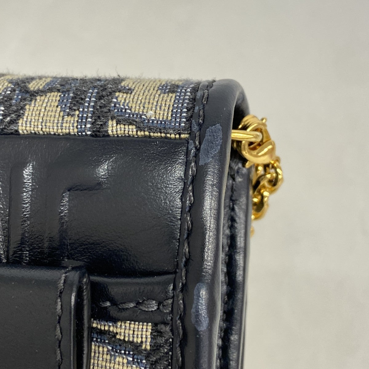 【6ee6321】クリスチャンディオール ショルダーバッグ オブリーク キャンバス ネイビー ゴールド金具【中古】レディース