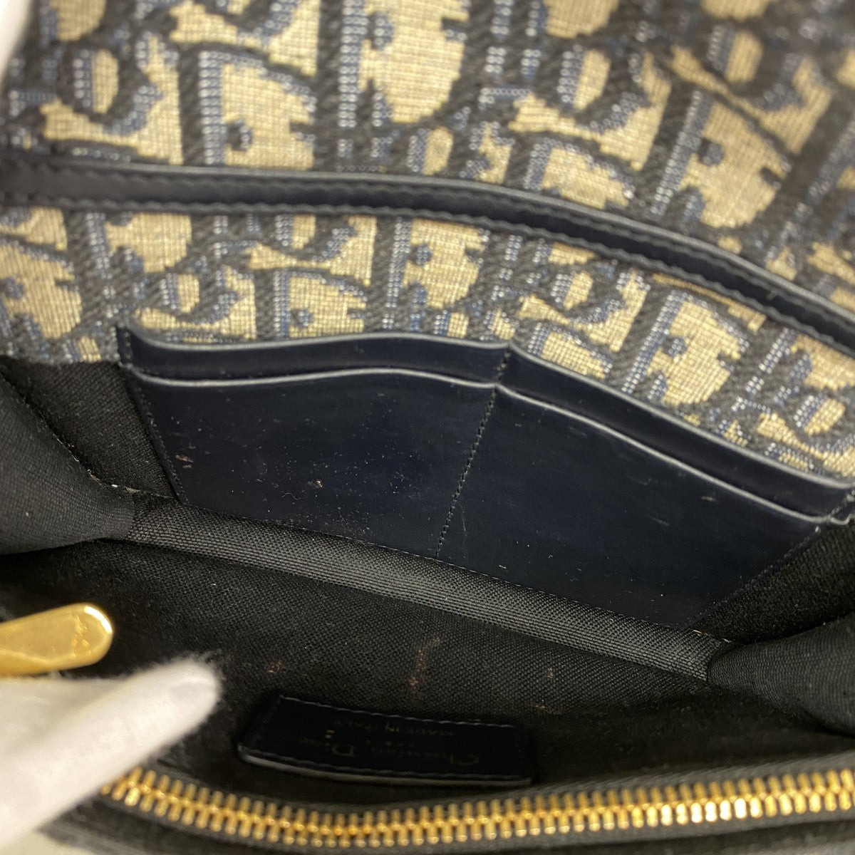 【6ee6321】クリスチャンディオール ショルダーバッグ オブリーク キャンバス ネイビー ゴールド金具【中古】レディース