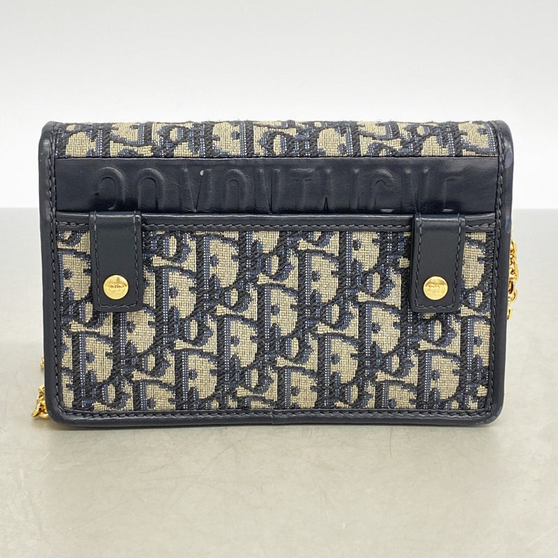 【6ee6321】クリスチャンディオール ショルダーバッグ オブリーク キャンバス ネイビー ゴールド金具【中古】レディース