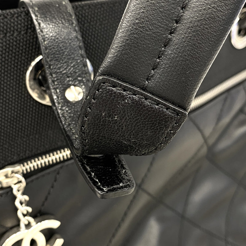 【6ee6344-k】シャネル トートバッグ パリビアリッツ レザー キャンバス ブラック シルバー金具【中古】レディース