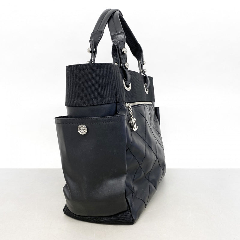 【6ee6344-k】シャネル トートバッグ パリビアリッツ レザー キャンバス ブラック シルバー金具【中古】レディース