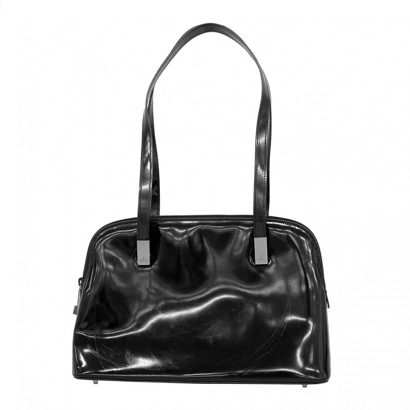 【6ee6345-k】グッチ ショルダーバッグ 001 3261 エナメル ブラック シルバー金具【中古】レディース