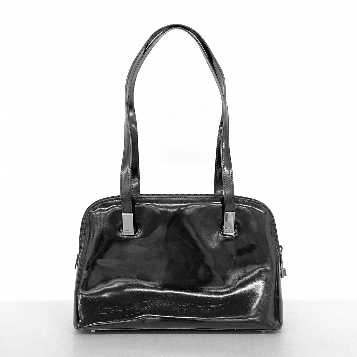 【6ee6345-k】グッチ ショルダーバッグ 001 3261 エナメル ブラック シルバー金具【中古】レディース