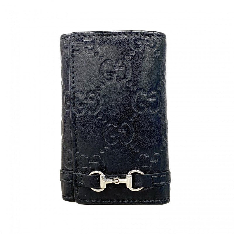 【6ee6347-k】グッチ キーケース グッチシマ ホースビット 245774 レザー ブラック シルバー金具【中古】メンズ レディース ユニセックス