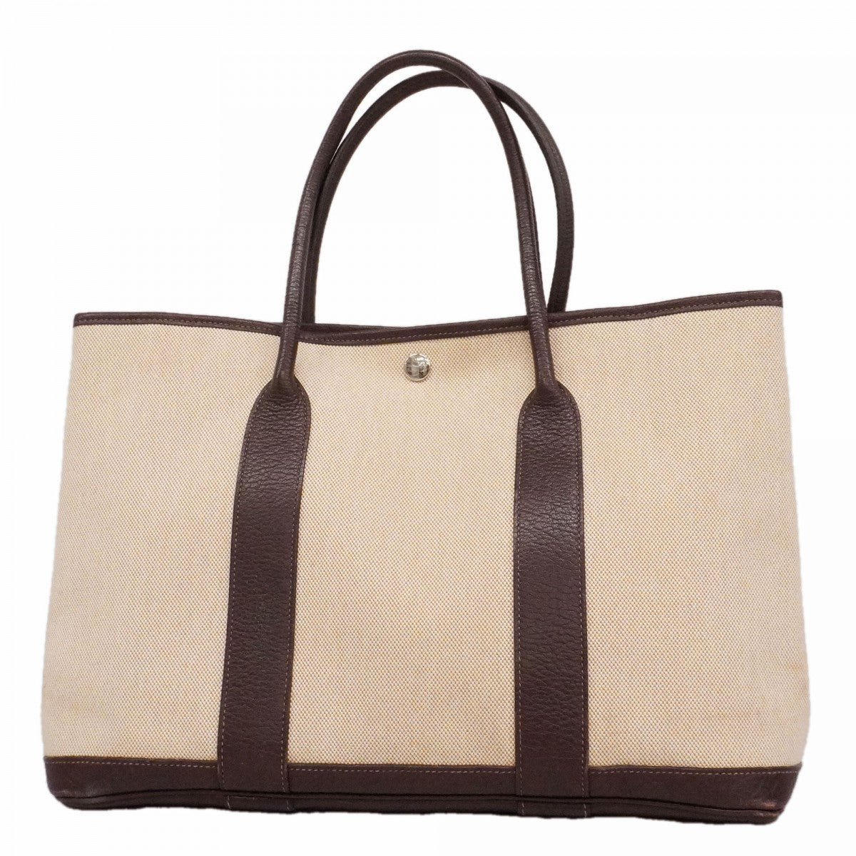 【6ee6368】エルメス トートバッグ ガーデンパーティPM トワルアッシュ ブラウン ベージュ シルバー金具 □N刻印【中古】レディース