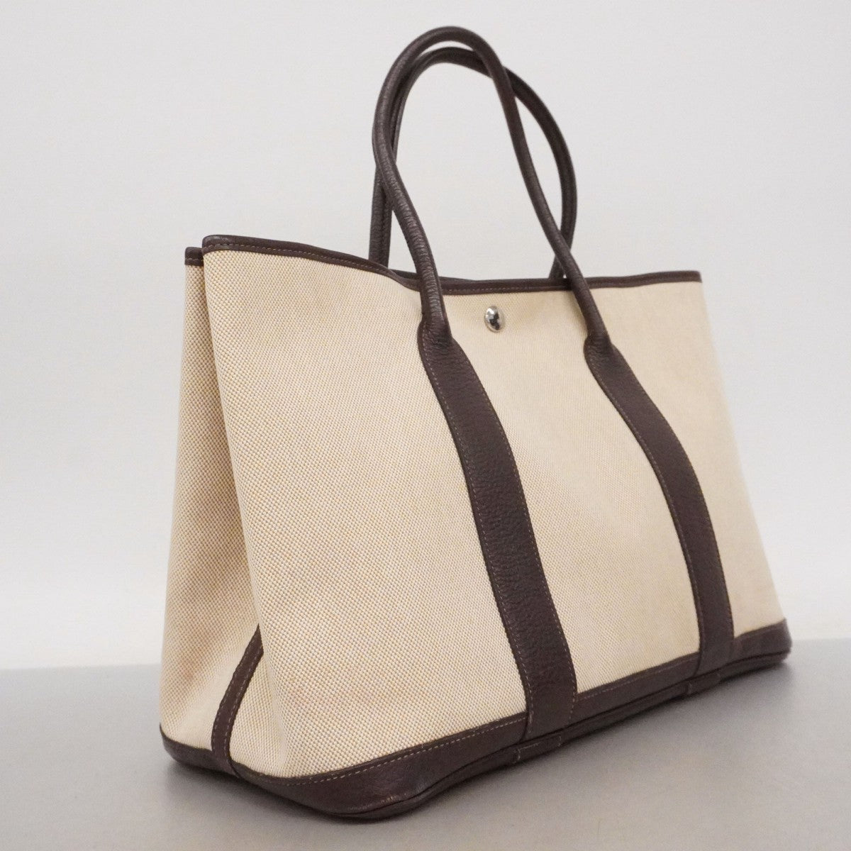 【6ee6368】エルメス トートバッグ ガーデンパーティPM トワルアッシュ ブラウン ベージュ シルバー金具 □N刻印【中古】レディース