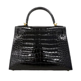 ★SALE【6ee6402-g】エルメス ハンドバッグ ケリー28 アリゲーター ブラック ゴールド金具 U刻印 2wayバッグ【中古】レディース