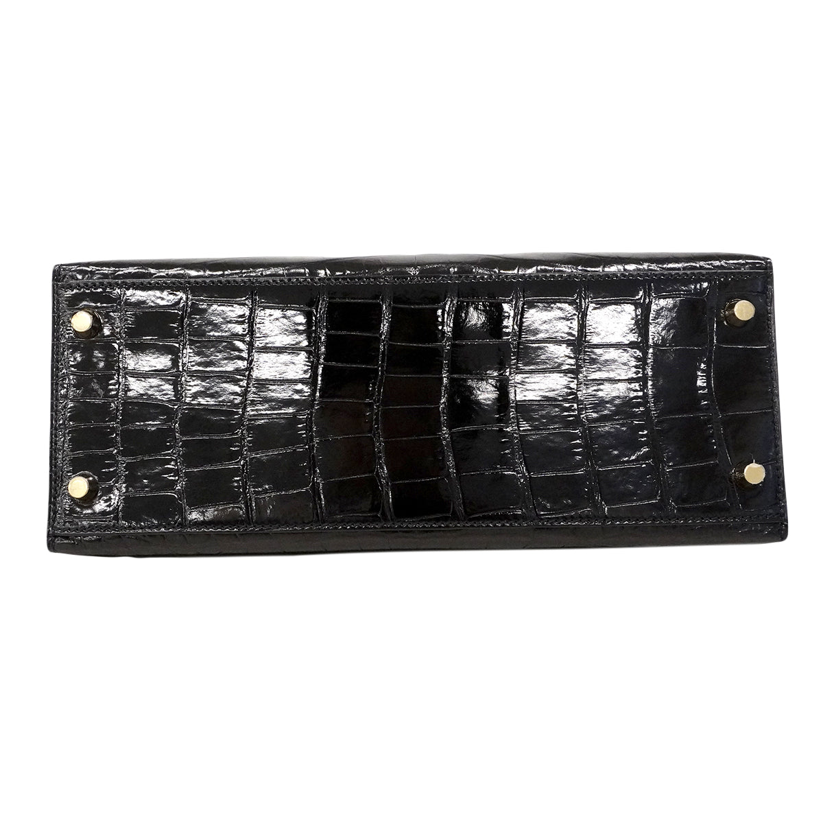★SALE【6ee6402-g】エルメス ハンドバッグ ケリー28 アリゲーター ブラック ゴールド金具 U刻印 2wayバッグ【中古】レディース