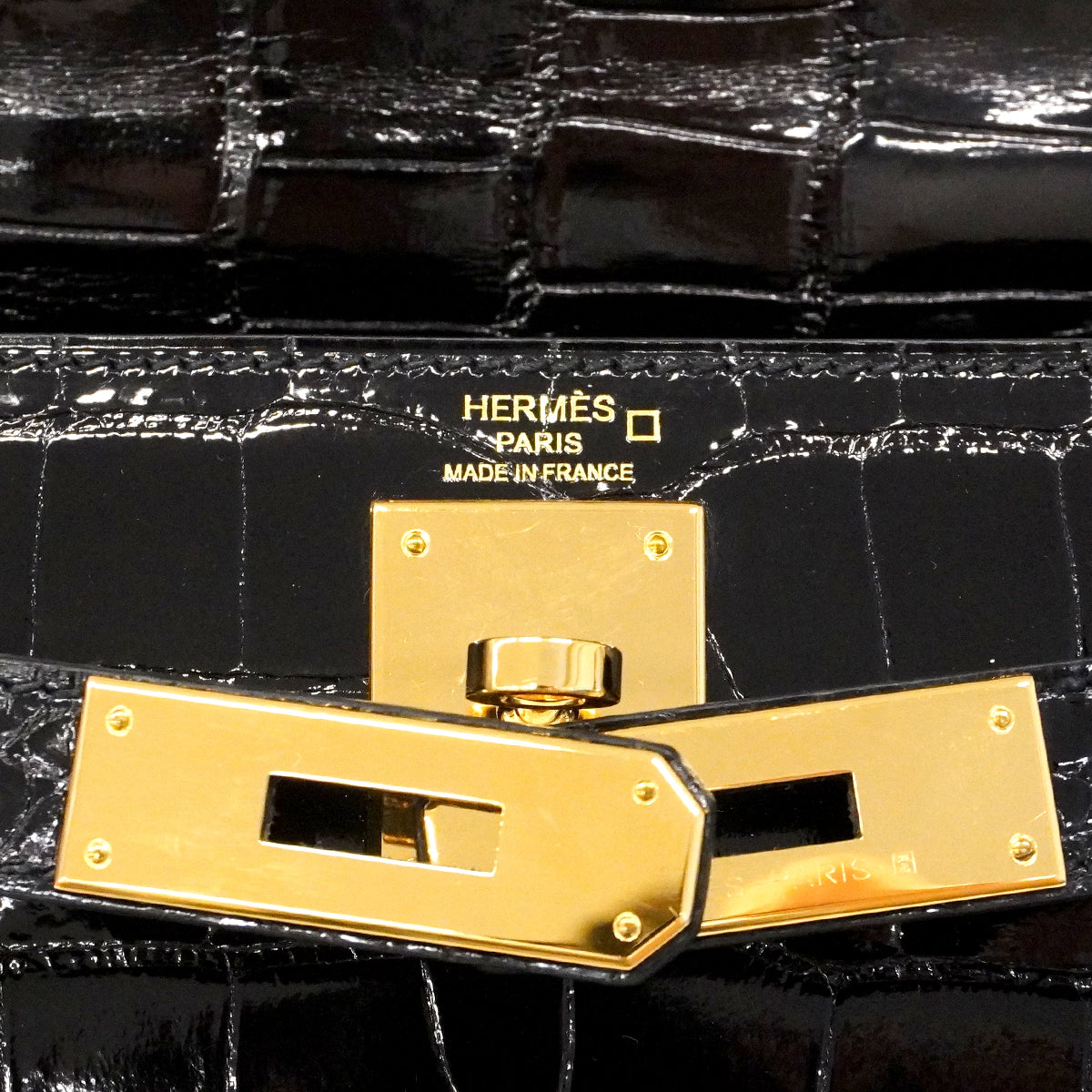 ★SALE【6ee6402-g】エルメス ハンドバッグ ケリー28 アリゲーター ブラック ゴールド金具 U刻印 2wayバッグ【中古】レディース