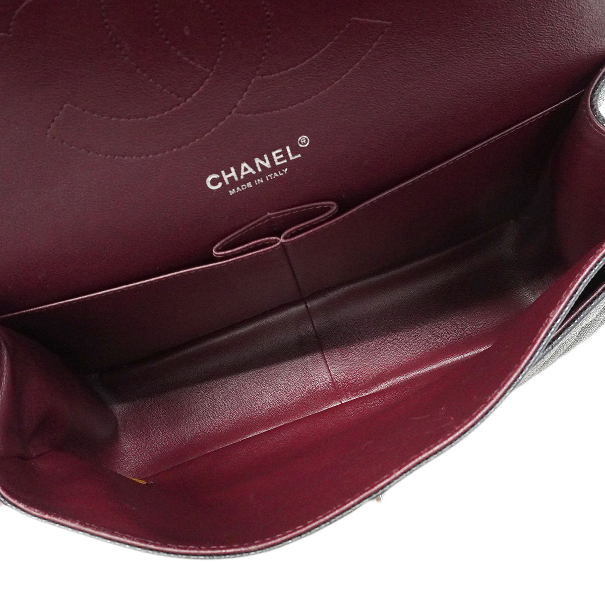 【6ee6425】シャネル ショルダーバッグ デカマトラッセ Wフラップ Wチェーン キャビアスキン ブラック シルバー金具【中古】レディース
