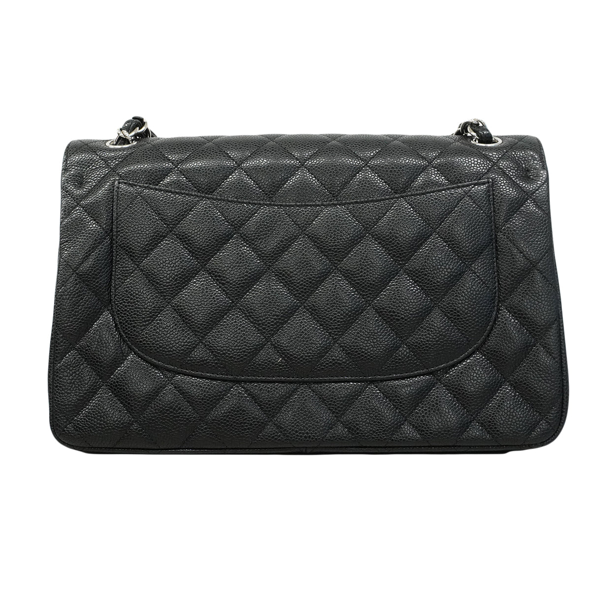 【6ee6425】シャネル ショルダーバッグ デカマトラッセ Wフラップ Wチェーン キャビアスキン ブラック シルバー金具【中古】レディース