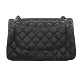 【6ee6425】シャネル ショルダーバッグ デカマトラッセ Wフラップ Wチェーン キャビアスキン ブラック シルバー金具【中古】レディース