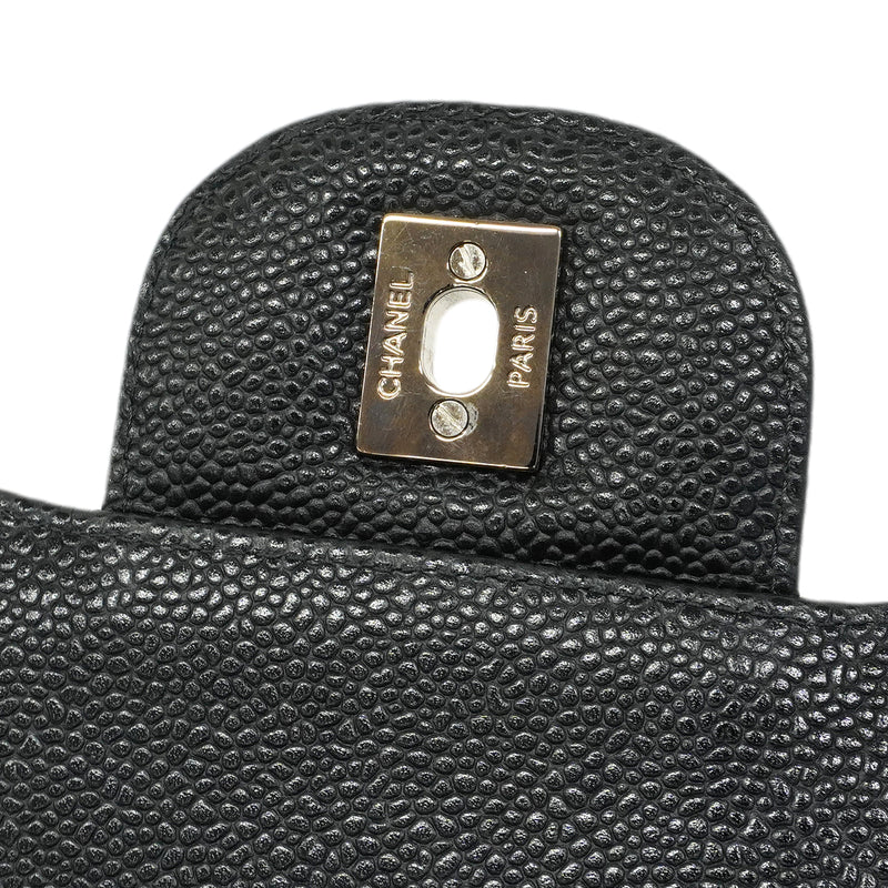 【6ee6425】シャネル ショルダーバッグ デカマトラッセ Wフラップ Wチェーン キャビアスキン ブラック シルバー金具【中古】レディース