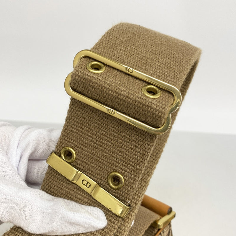 【6ee6428】クリスチャンディオール ショルダーバッグ トロッター ストリートシック キャンバス ベージュ ゴールド金具【中古】レディース