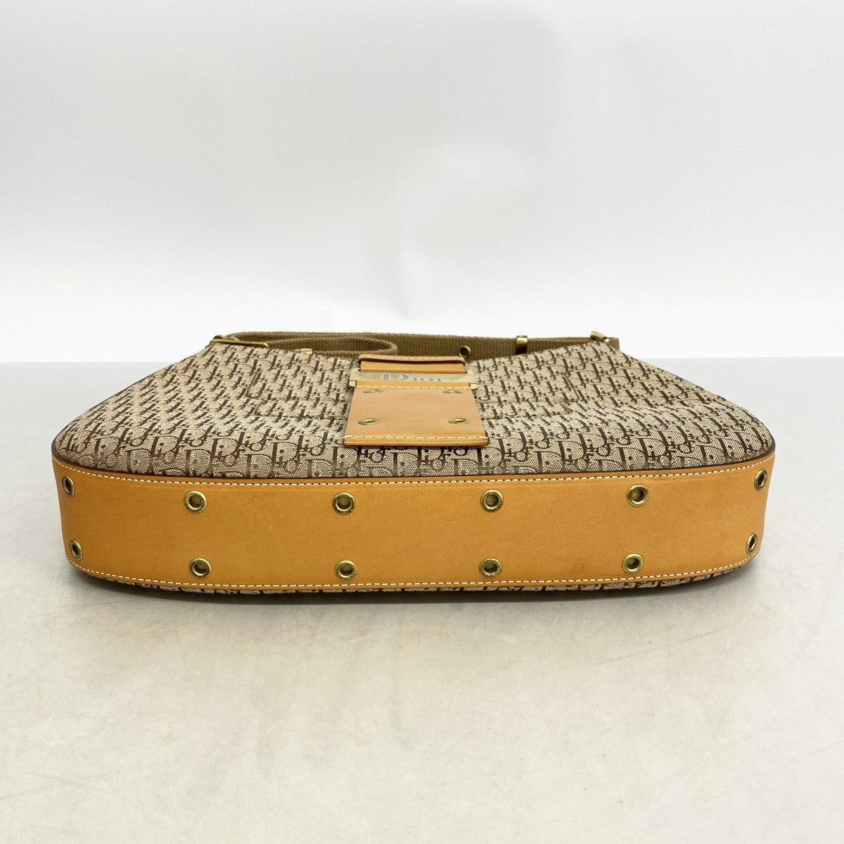 【6ee6428】クリスチャンディオール ショルダーバッグ トロッター ストリートシック キャンバス ベージュ ゴールド金具【中古】レディース