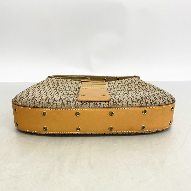 【6ee6428】クリスチャンディオール ショルダーバッグ トロッター ストリートシック キャンバス ベージュ ゴールド金具【中古】レディース