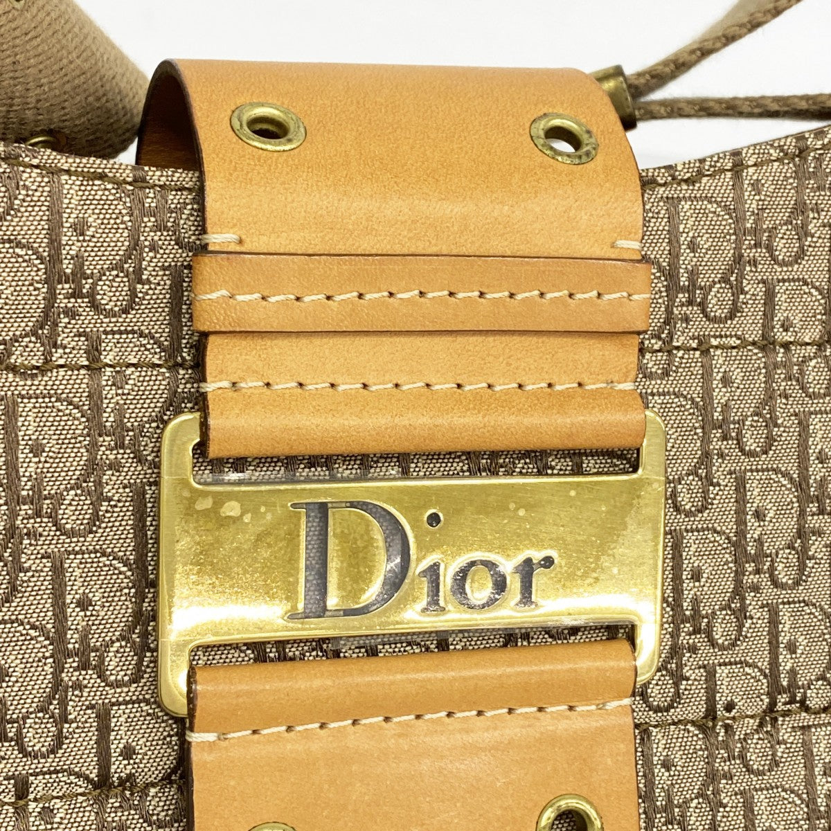 【6ee6428】クリスチャンディオール ショルダーバッグ トロッター ストリートシック キャンバス ベージュ ゴールド金具【中古】レディース
